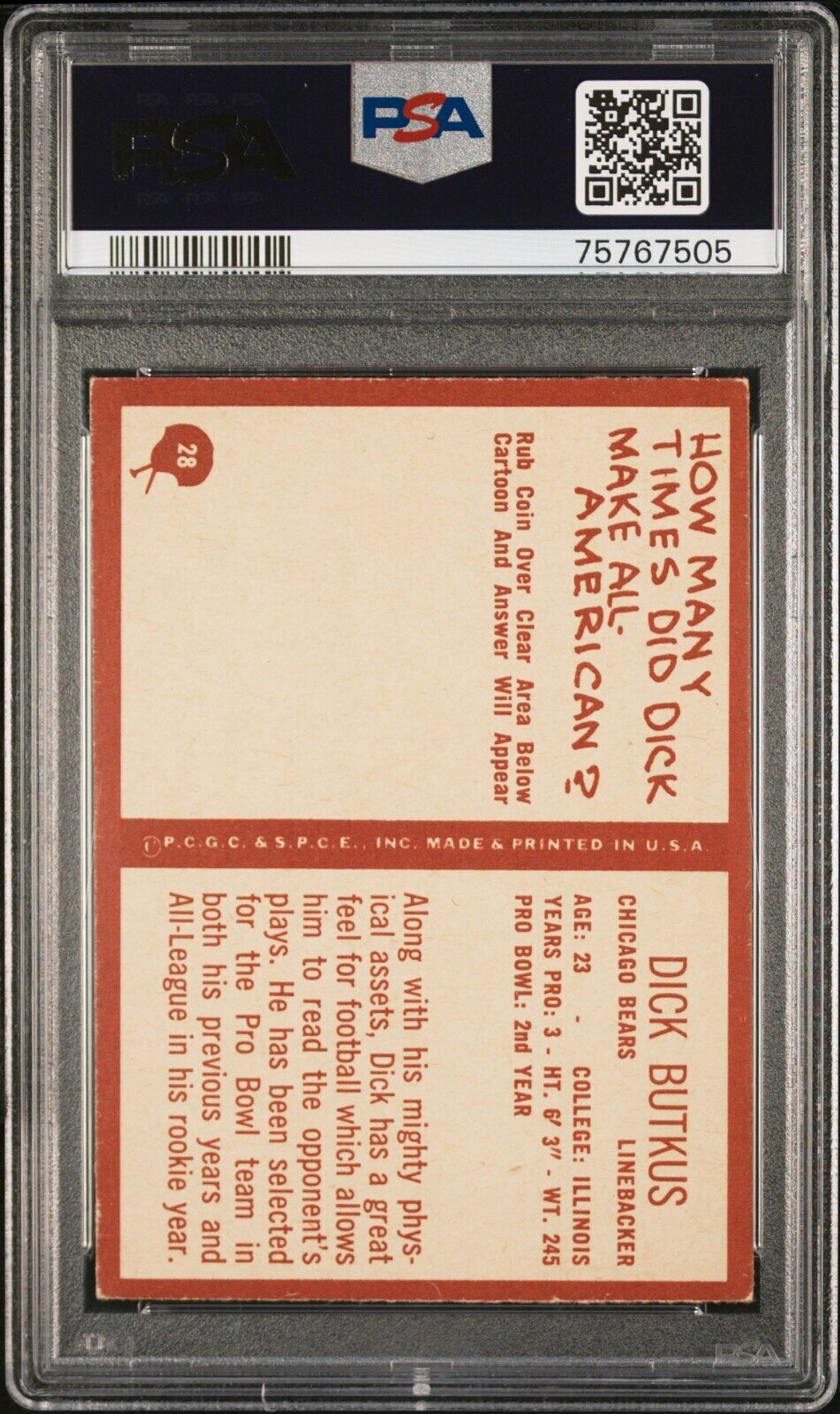 A Group of 1960s Dick Butkus and Gale Sayers PSA Graded Football Cards,