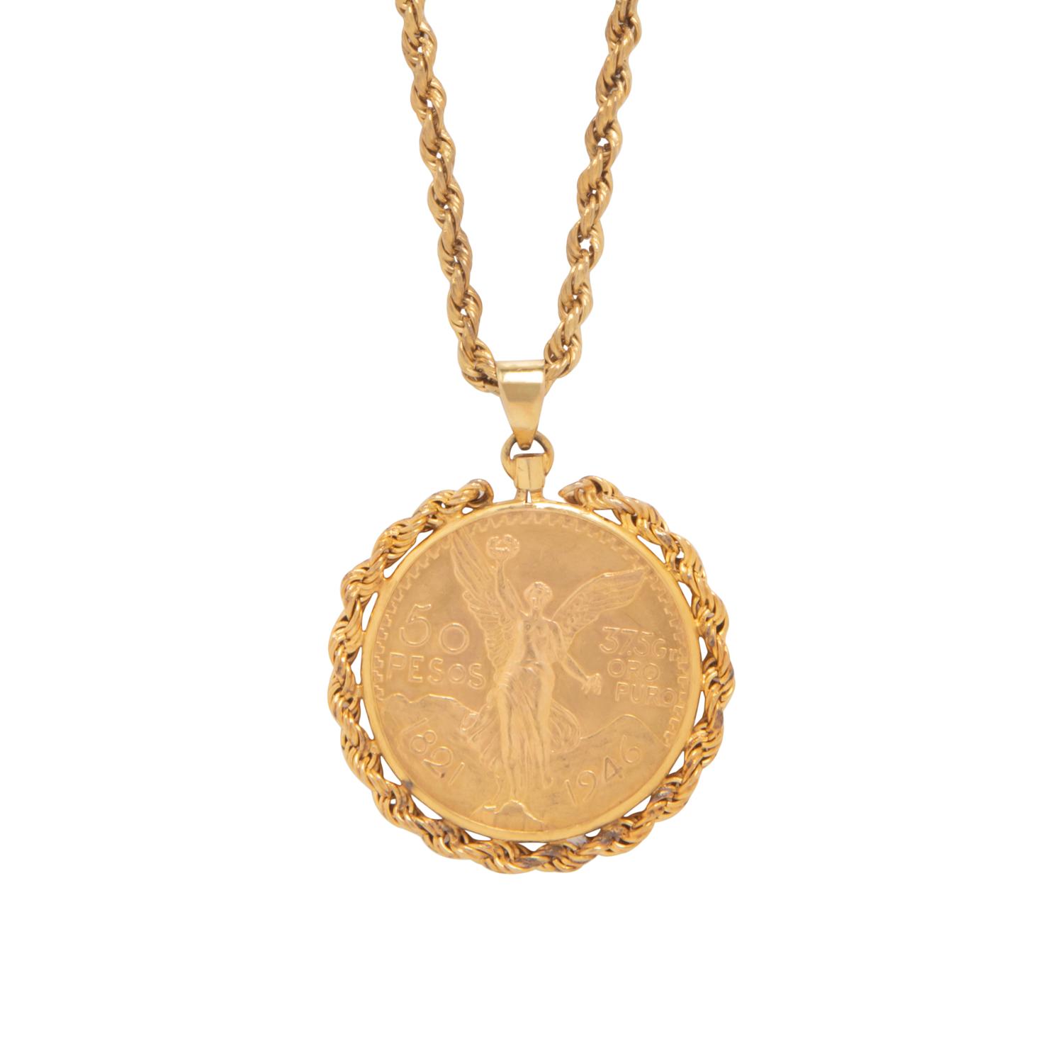 YELLOW GOLD COIN PENDANT NECKLACE