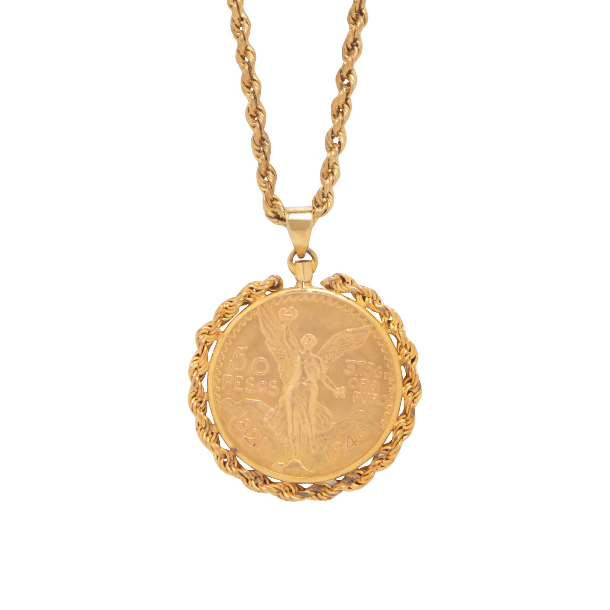 YELLOW GOLD COIN PENDANT NECKLACE