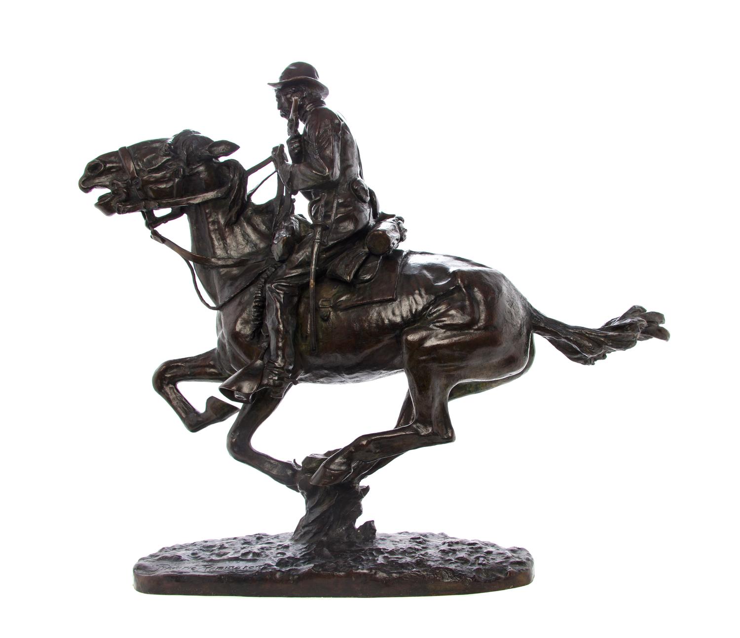 An American Bronze Figural Group, after Frederic Sackrider Remington (1861-1909), Height overall 25 1/4 inches.