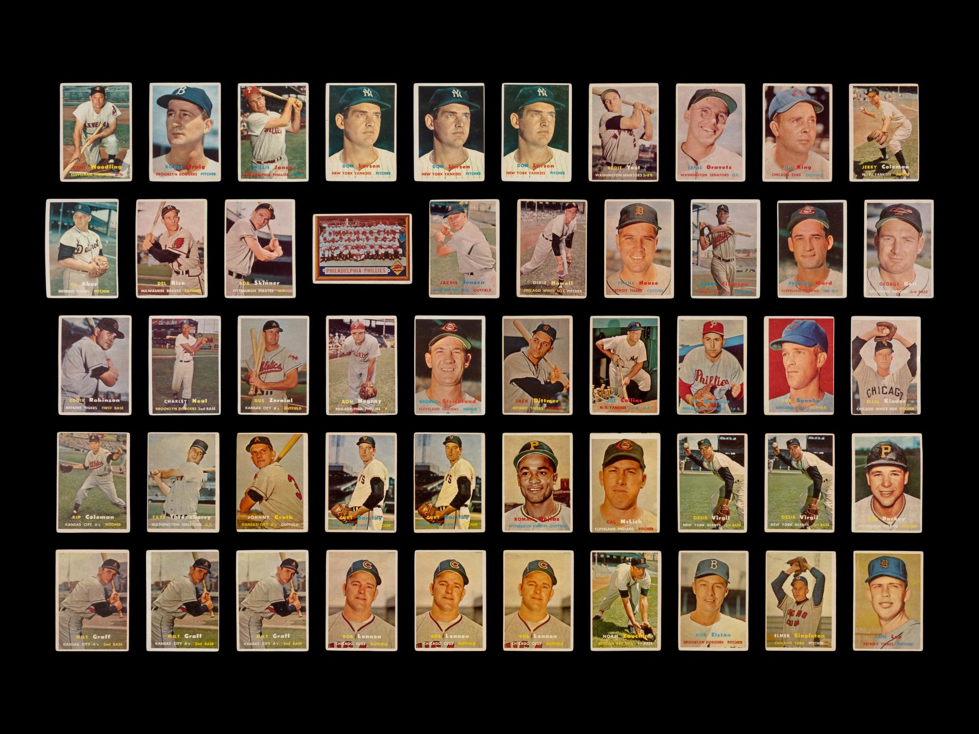 A Collection of 1957 Topps Baseball Cards Including Hall of Famers and Rookies (241)
