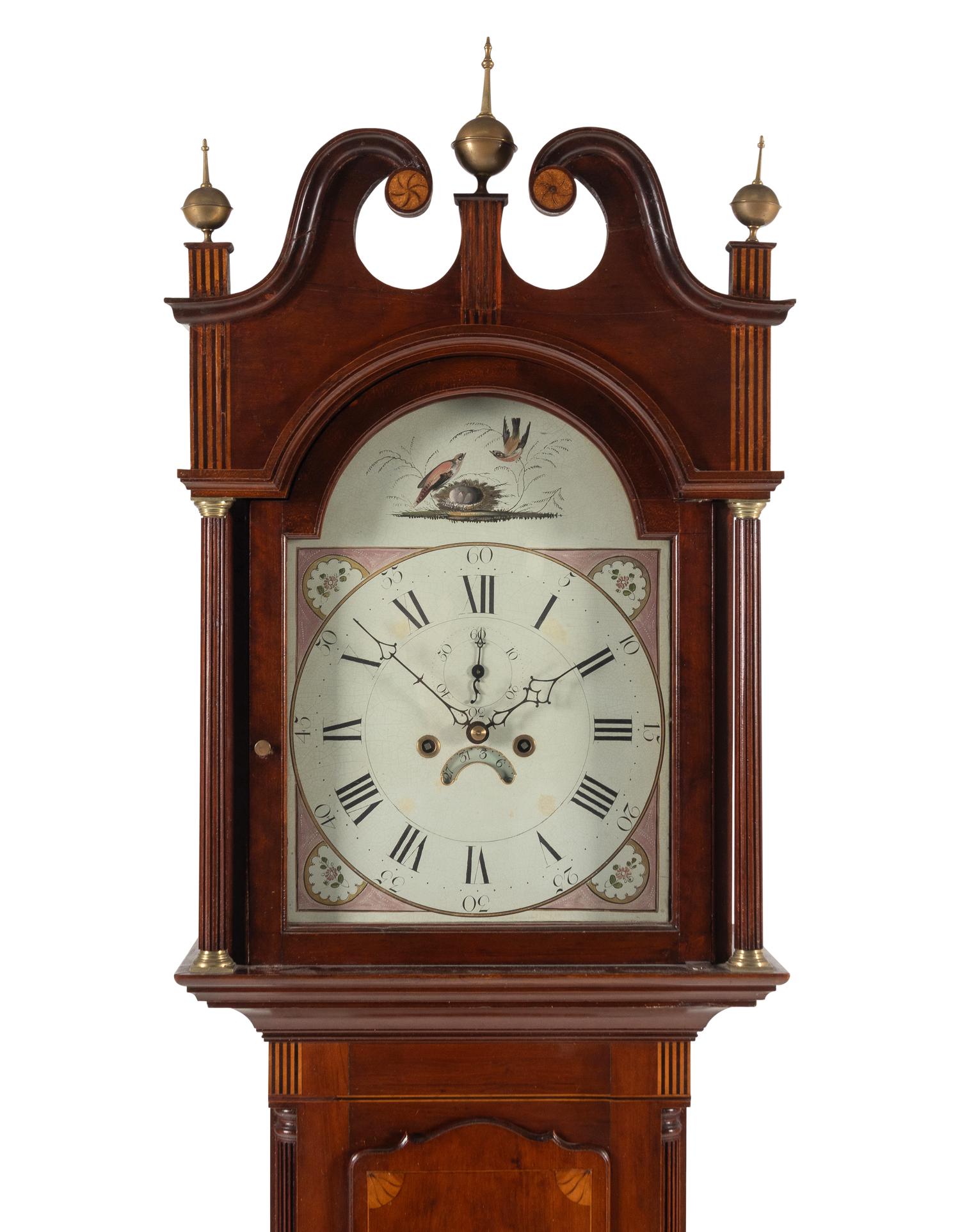 An English Mahogany and Marquetry Tall Case Clock