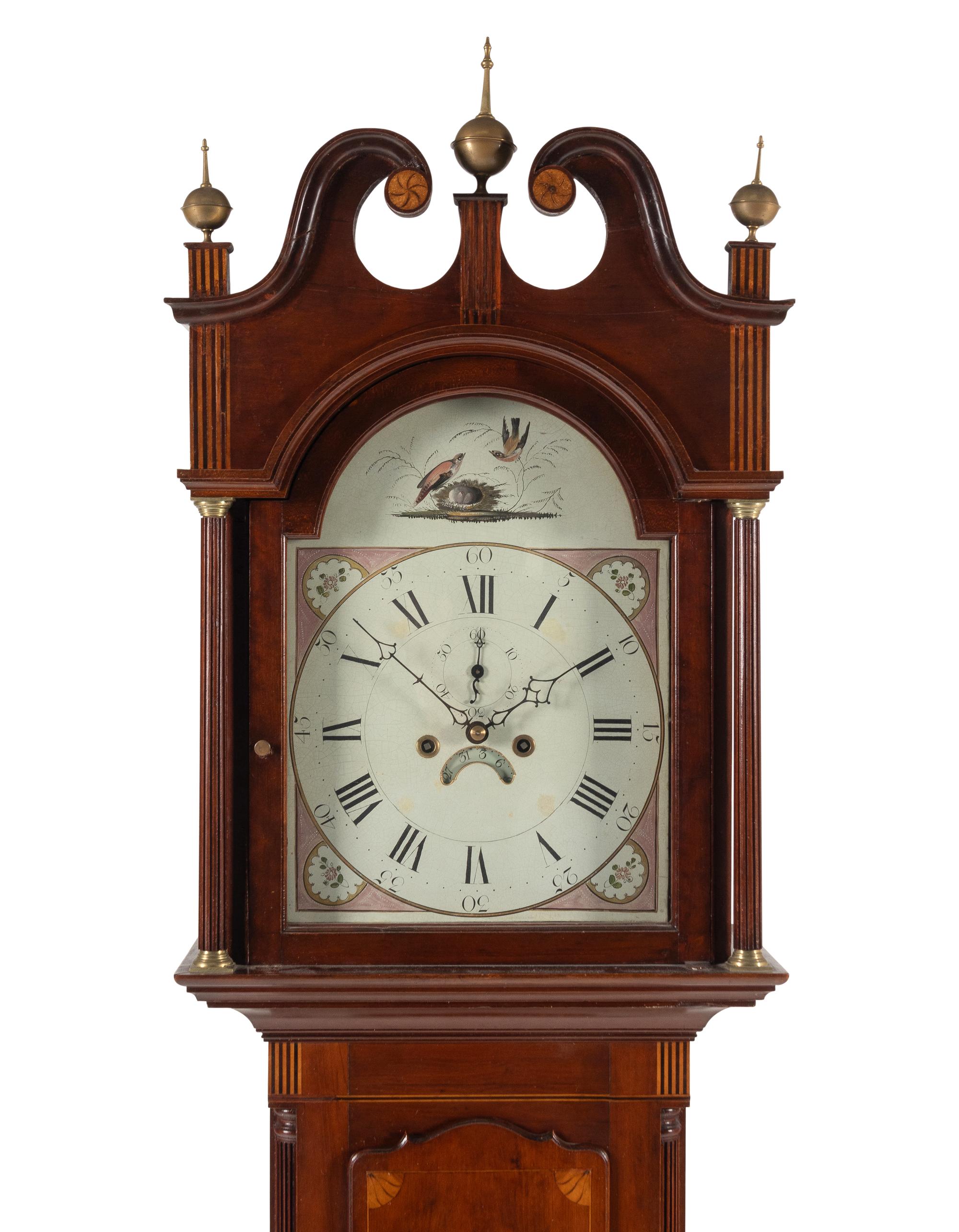 An English Mahogany and Marquetry Tall Case Clock