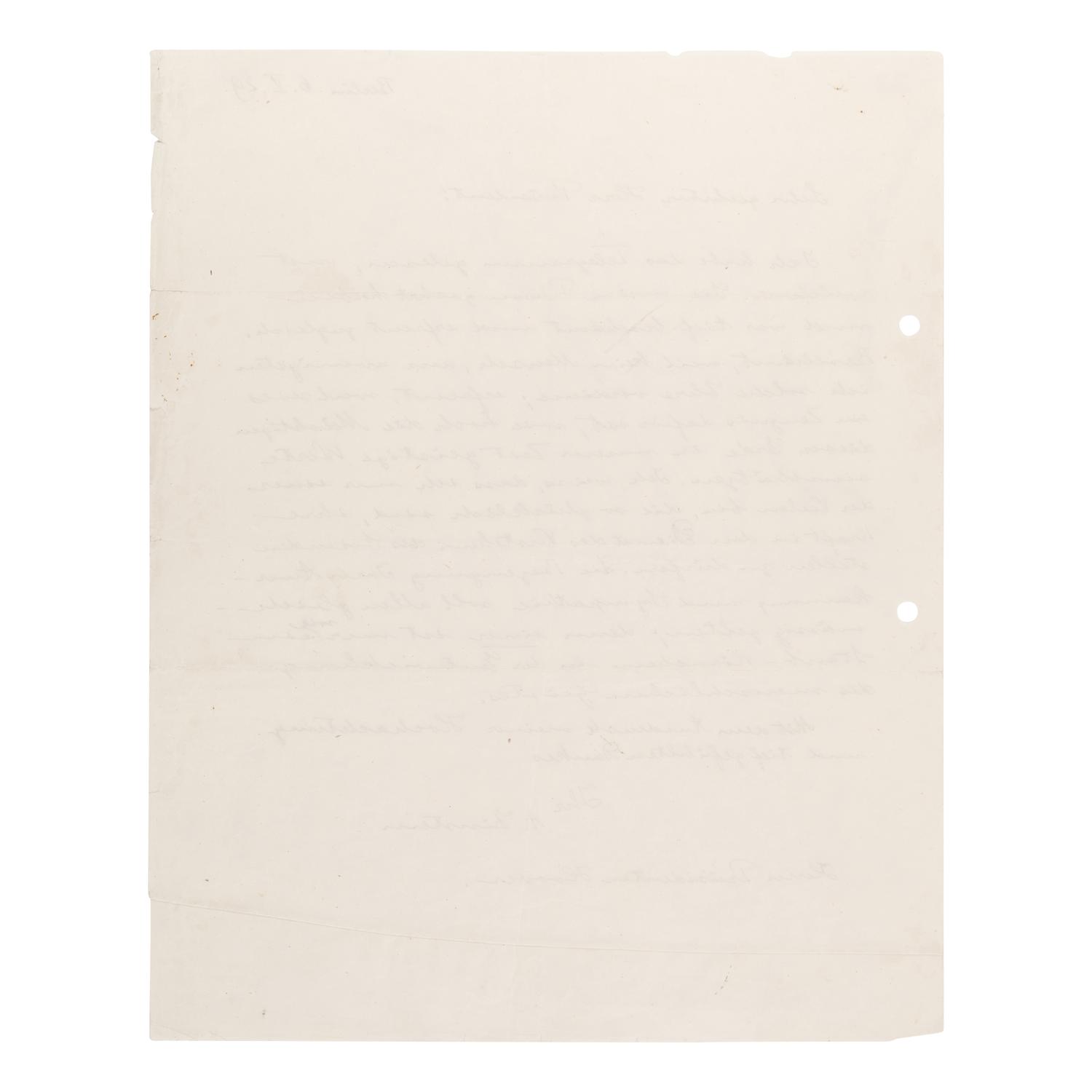 Einstein, Albert (1879-1955). Autograph letter signed ("A. Einstein"), to President Herbert Hoover, Berlin, 6 May 1929.