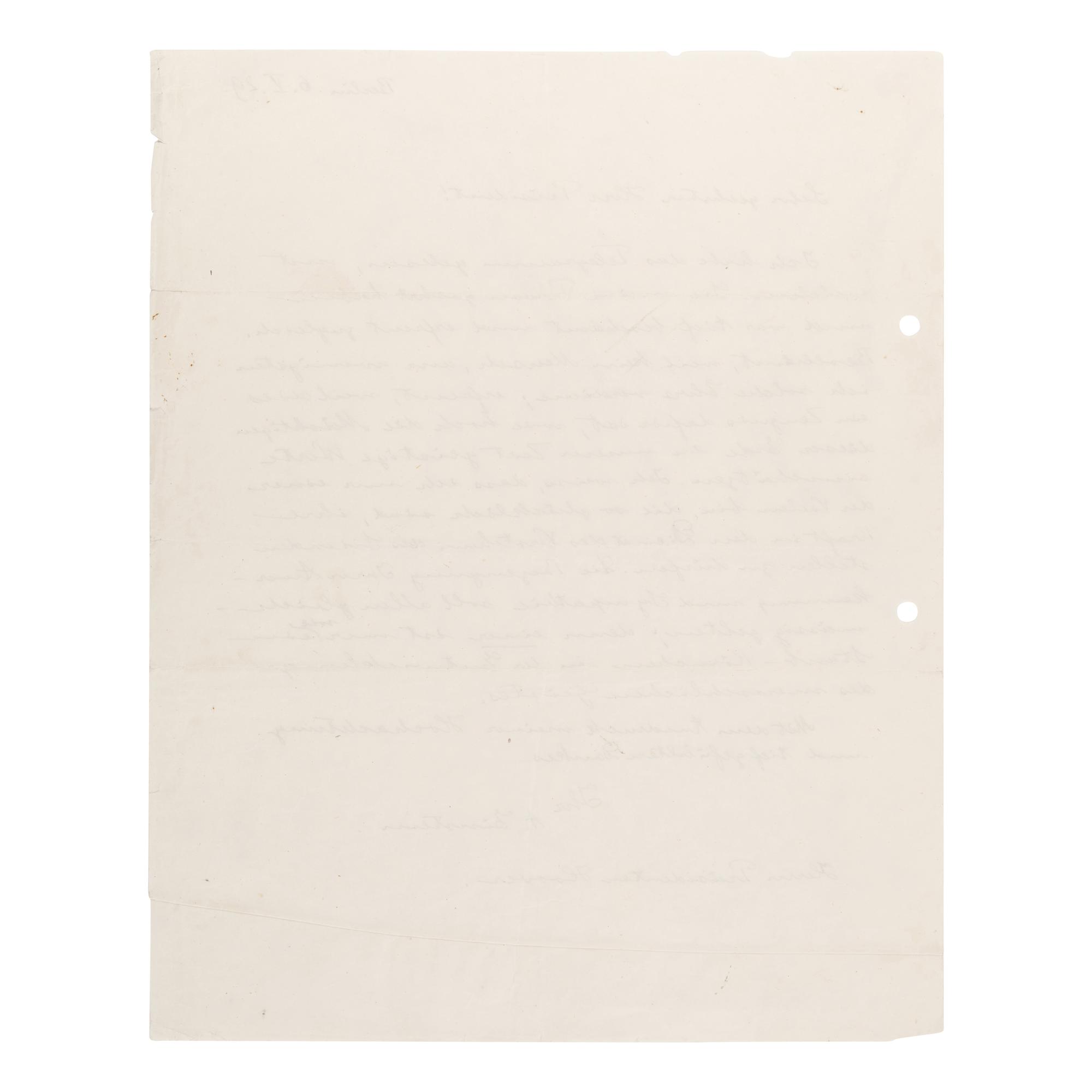 Einstein, Albert (1879-1955). Autograph letter signed ("A. Einstein"), to President Herbert Hoover, Berlin, 6 May 1929.