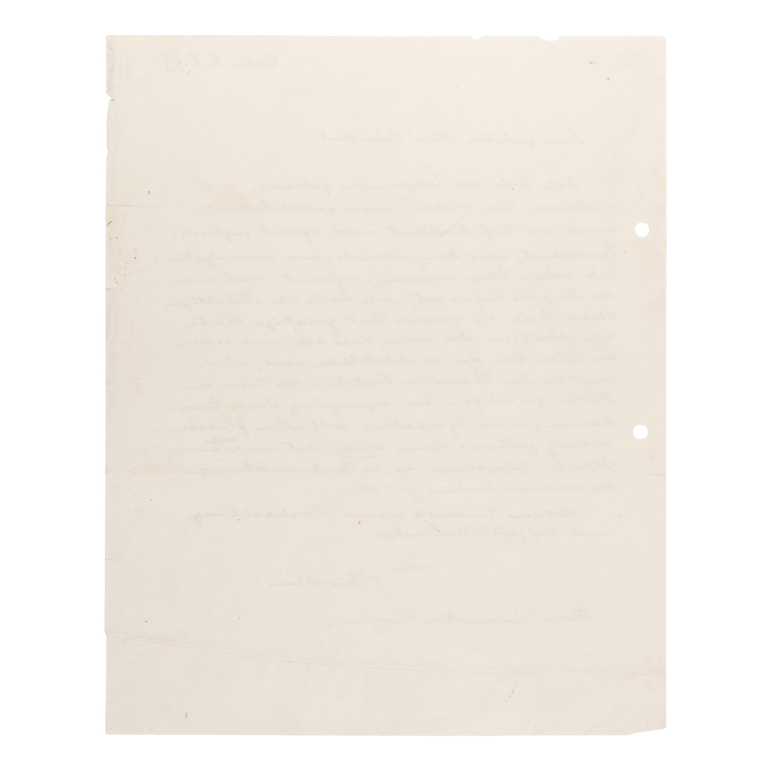 Einstein, Albert (1879-1955). Autograph letter signed ("A. Einstein"), to President Herbert Hoover, Berlin, 6 May 1929.