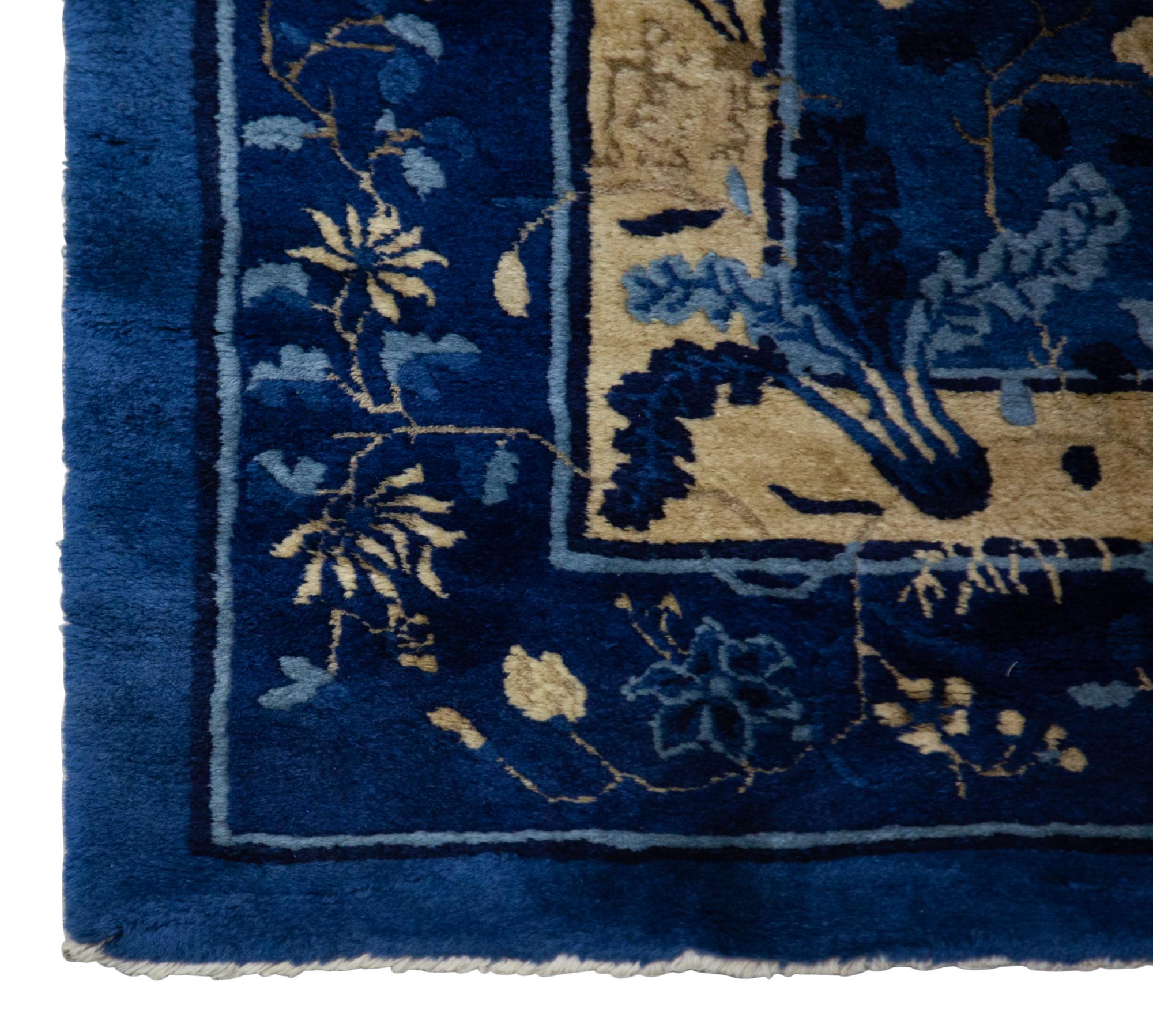 A Chinese Blue and White Wool Rug