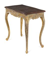 A Swedish Painted and Parcel Gilt Marble-Top Table