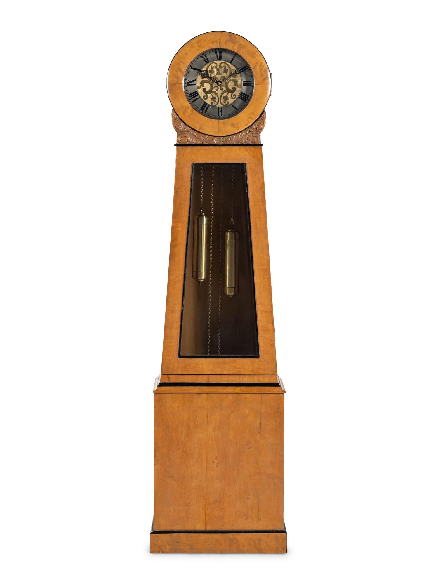 A Biedermeier Birch Longcase Clock