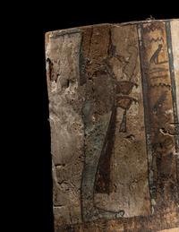 An Egyptian Painted Wood Sarcophagus Panel with the Sons of Horus