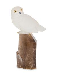 A Carved Crystal Figure of an Owl and a Carved Quartz Figure of a Toucan