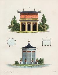 A Collection of Gilt Framed Hand Colored Engravings of Follies Framed size 12 3/8 x 15 3/8 inches. — 19TH CENTURY