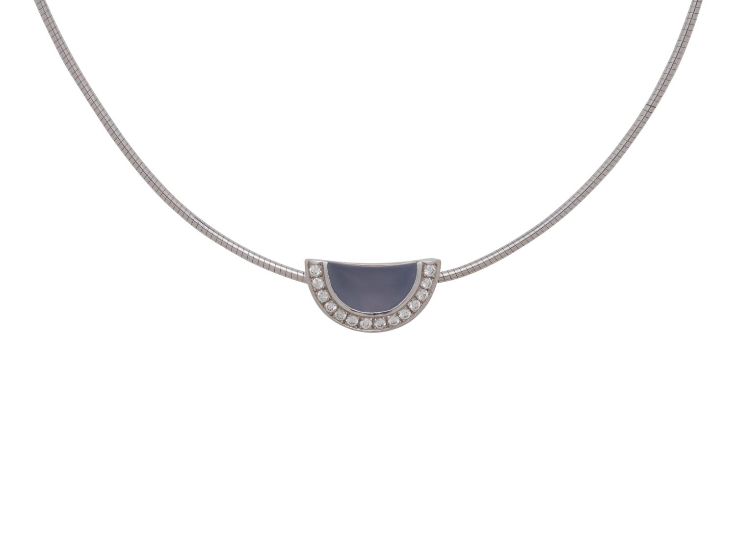 MOVADO, WHITE GOLD, BLUE CHALCEDONY AND DIAMOND SET