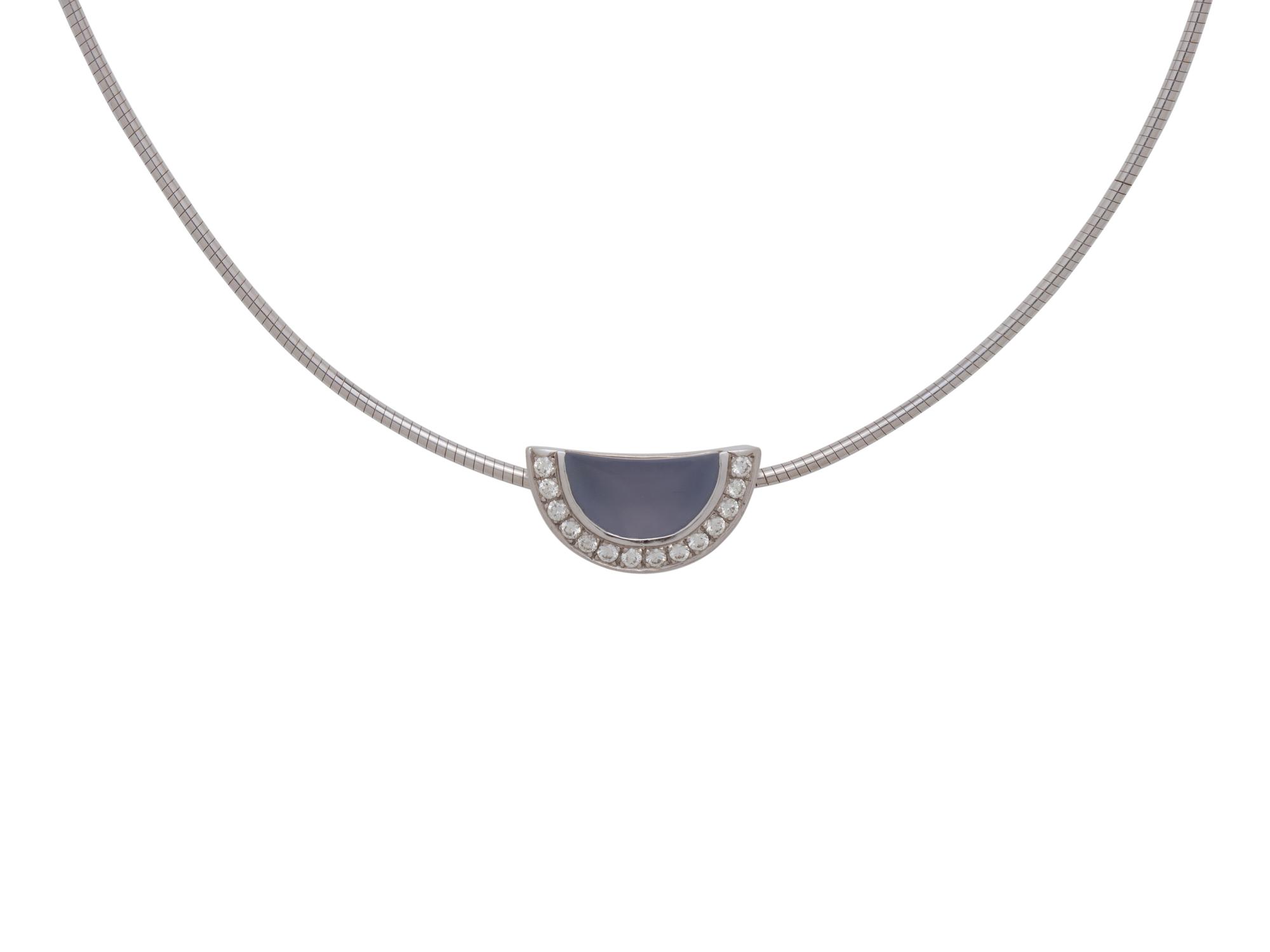 MOVADO, WHITE GOLD, BLUE CHALCEDONY AND DIAMOND SET