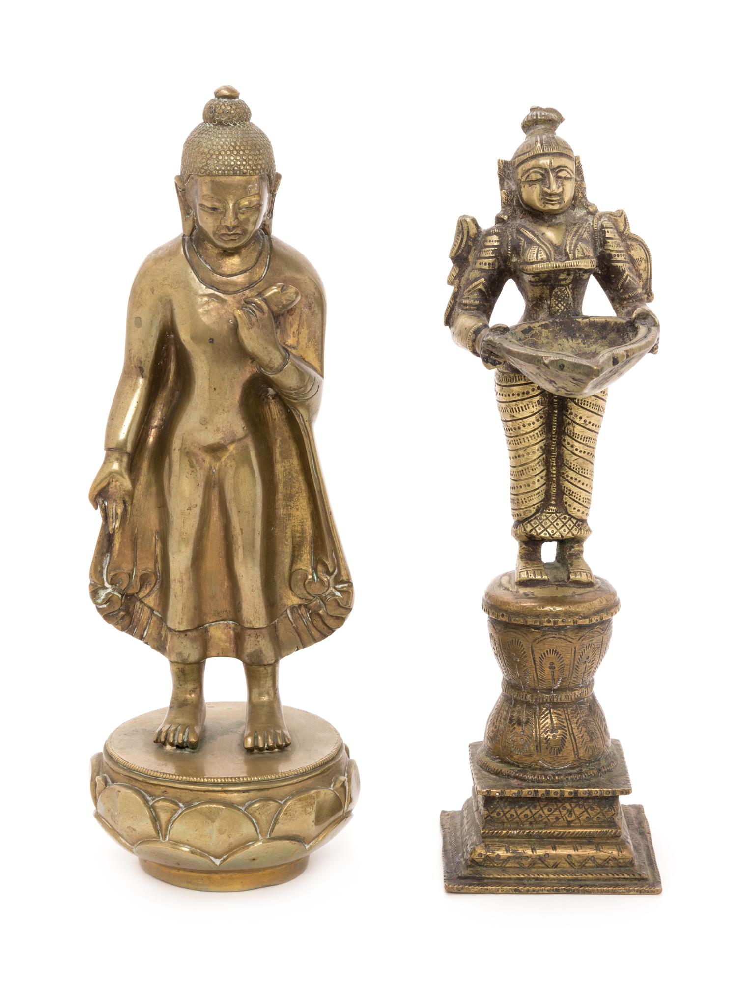 Two Indian Gilt Bronze Figures of Deities Height of taller 11 1/4 inches. — 20TH CENTURY
