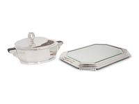 A French Art Deco Silver-Plate Tureen and Mirrored Plateau