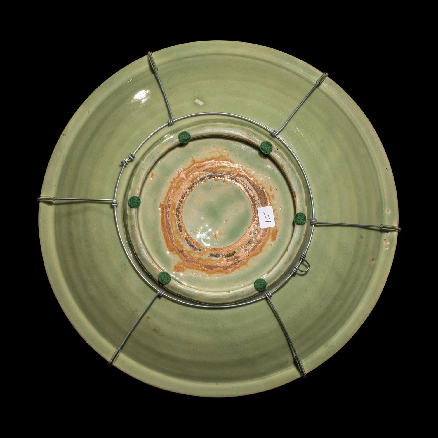 A Chinese Longquan Celadon Glazed Porcelain Charger, Ming Dynasty 明 龍泉窯刻花大盤