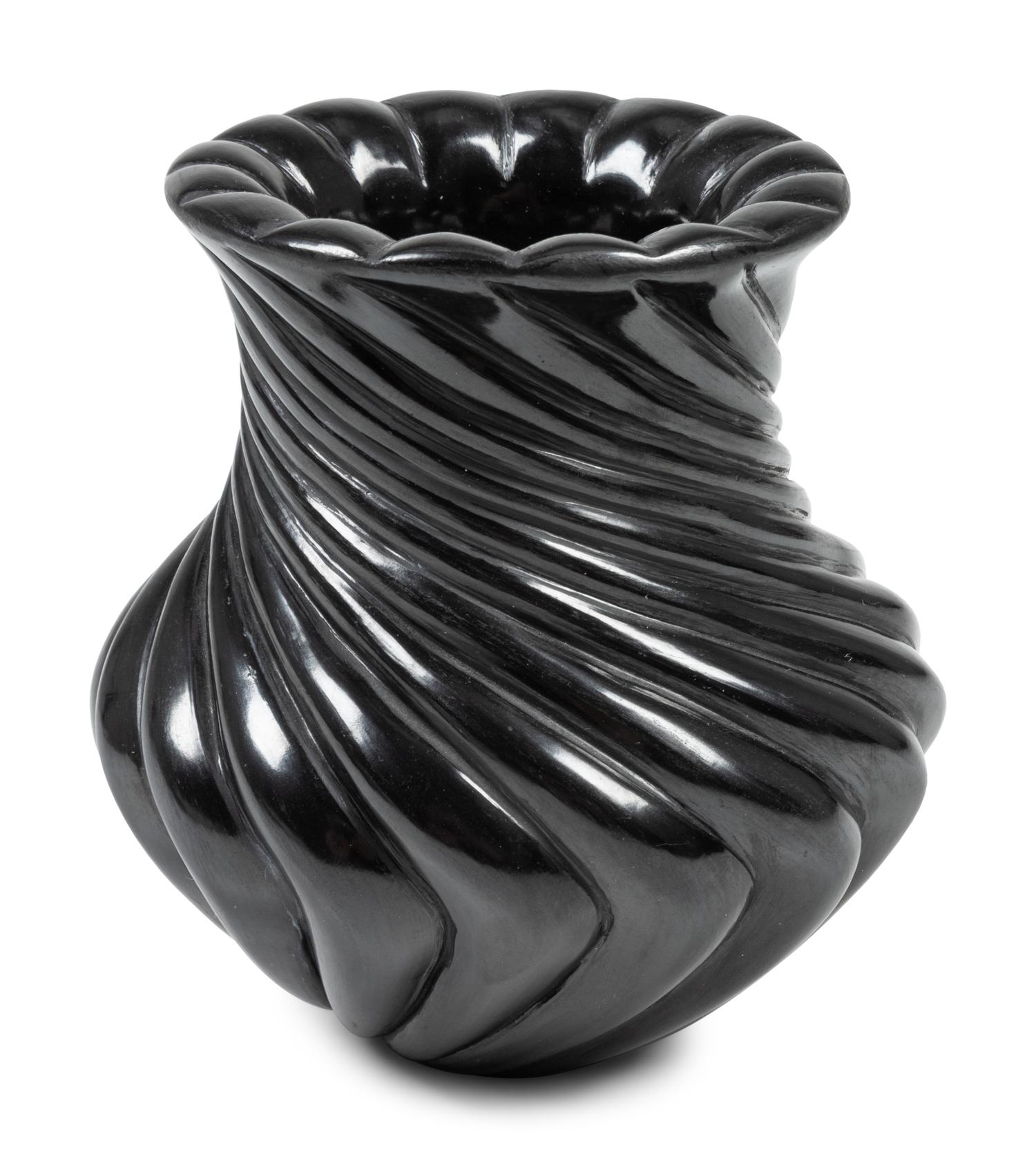 Blackware Swirl Pottery Jar