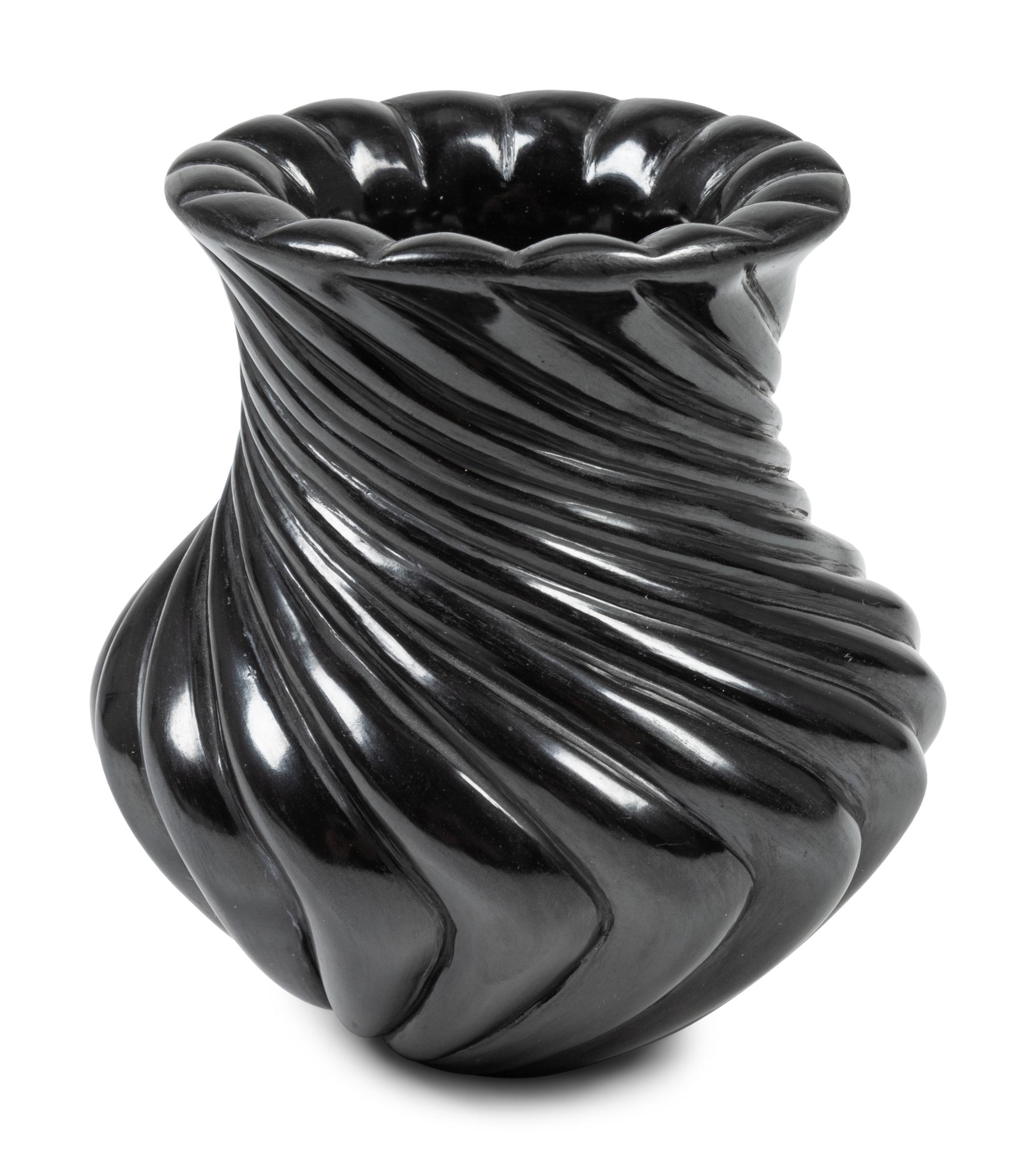 Blackware Swirl Pottery Jar