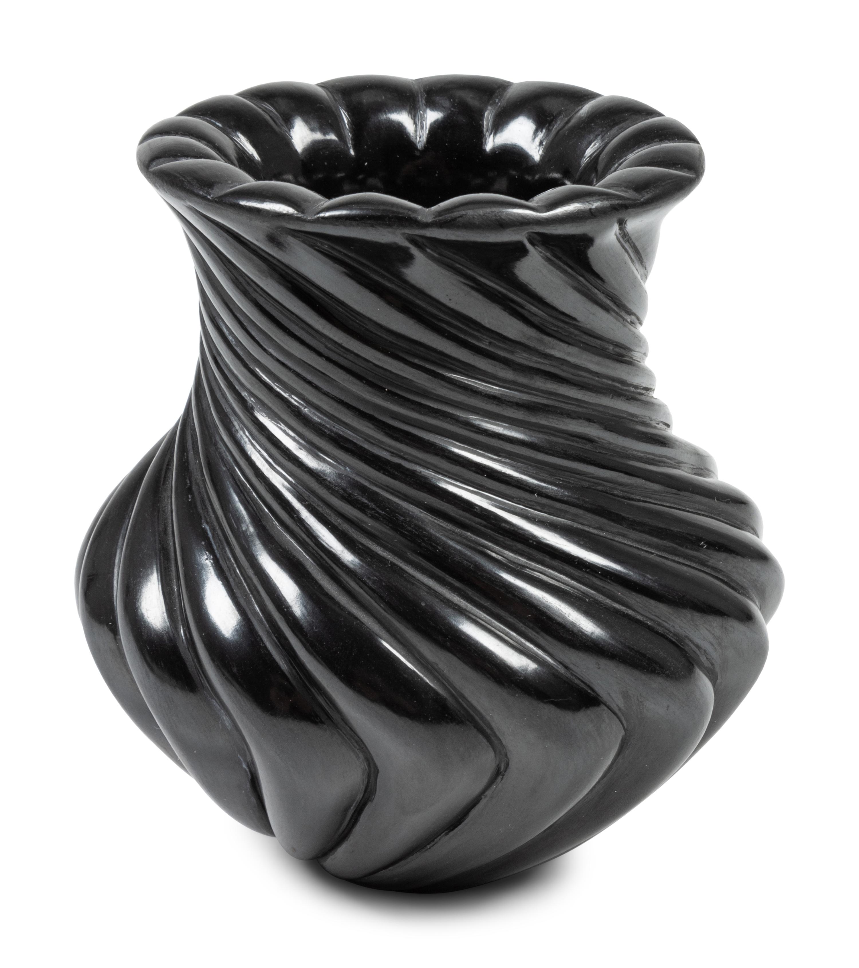 Blackware Swirl Pottery Jar