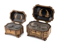 Two Chinese Export Lacquered Tea Caddies