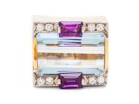 A 14 Karat Bicolor Gold, Multigem and Diamond Ring, M&J Savitt,