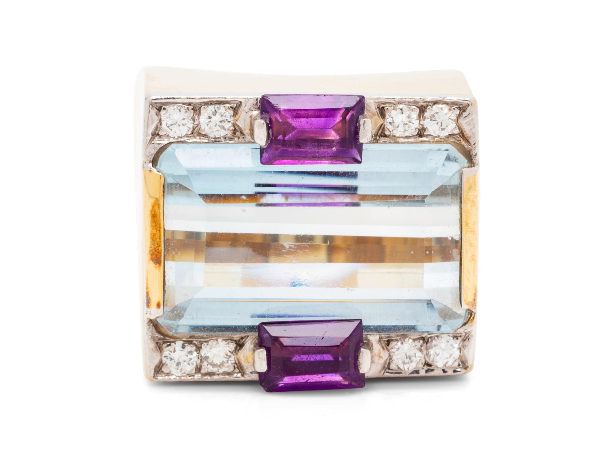 A 14 Karat Bicolor Gold, Multigem and Diamond Ring, M&J Savitt,