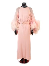 Valentino Evening Dress with Feather Trim, 1970-80s