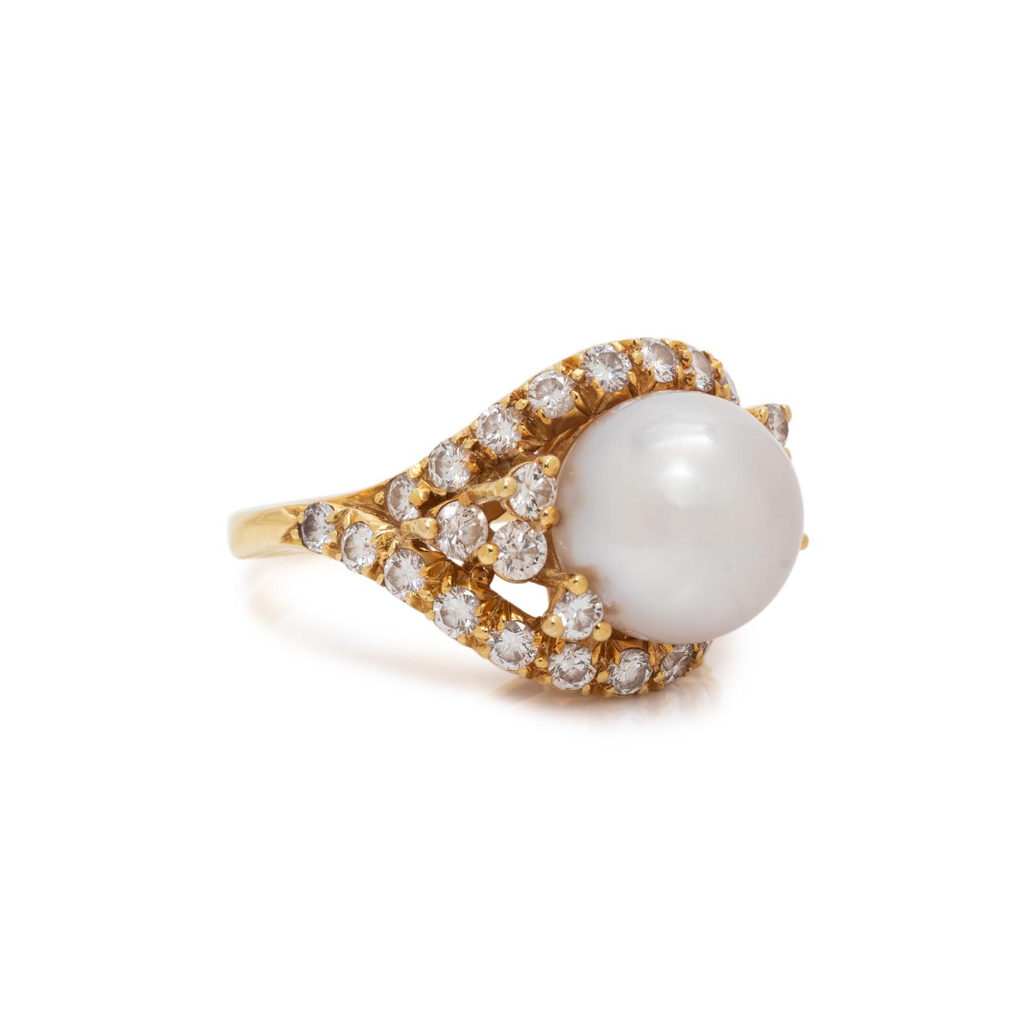 HENRY DUNAY, CULTURED SOUTH SEA PEARL AND DIAMOND RING