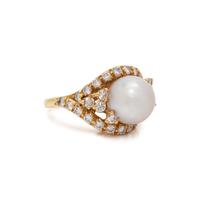 HENRY DUNAY, CULTURED SOUTH SEA PEARL AND DIAMOND RING