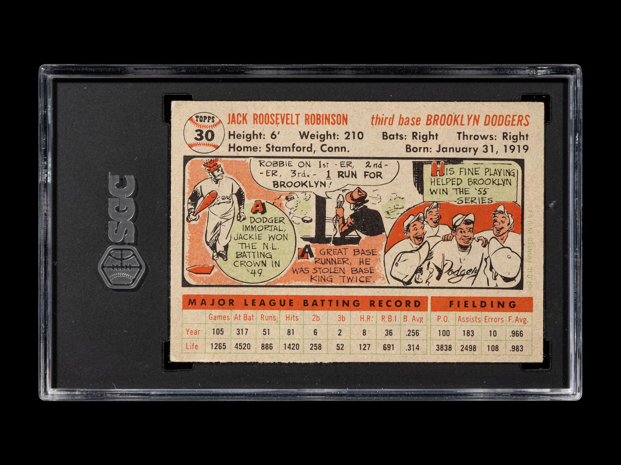 A 1956 Topps Jackie Robinson Gray Back Baseball Card No. 30 (SGC 4.5 VG/EX+)