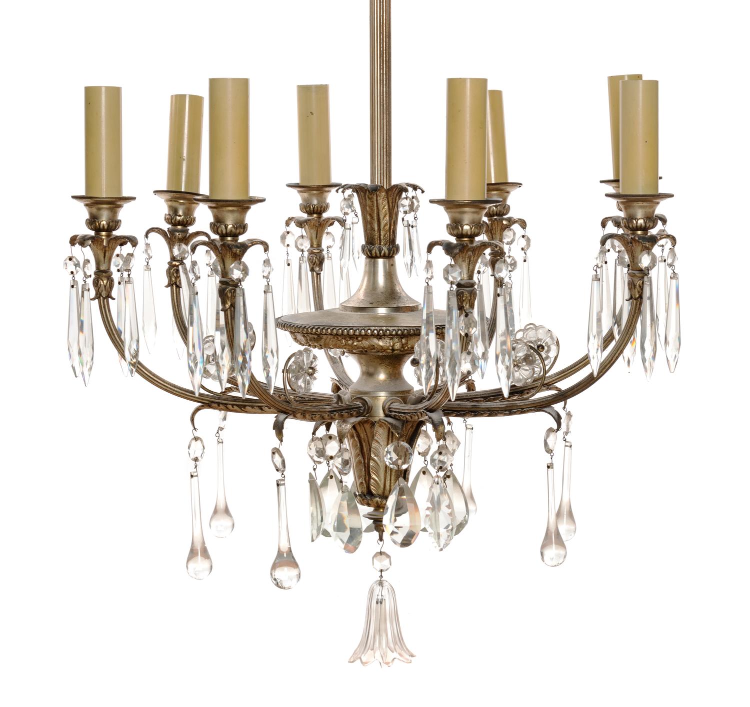 A Neoclassical Style Silver-Plate Eight-Light Chandelier