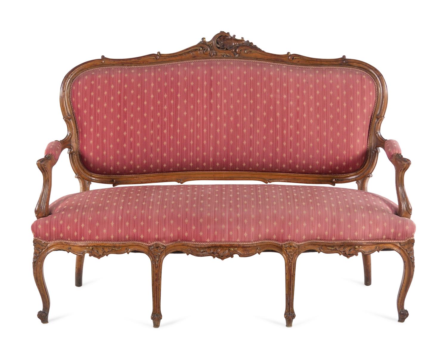 A Louis XV Style Carved Walnut Canapé