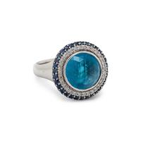 BLUE TOPAZ, SAPPHIRE AND DIAMOND RING