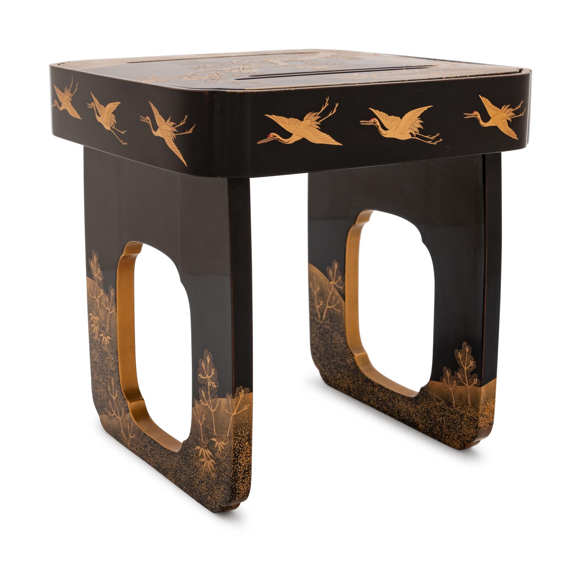 A Japanese Gilt Decorated Black Lacquer Square Stand