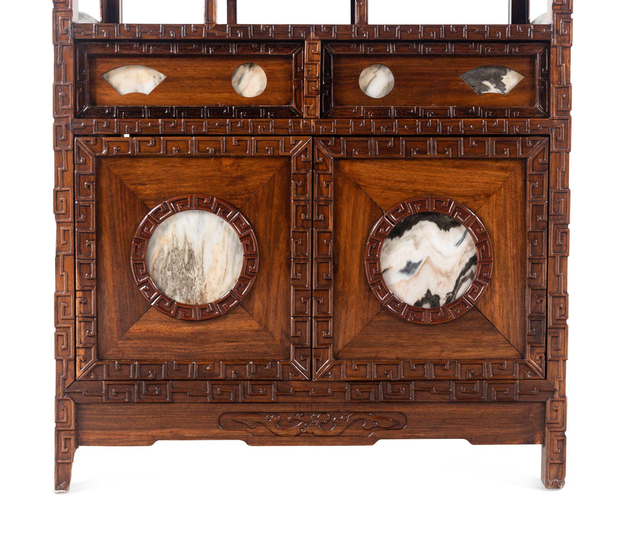 A Chinese Marble Inset Huanghuali Display Cabinet, Duobaoge
