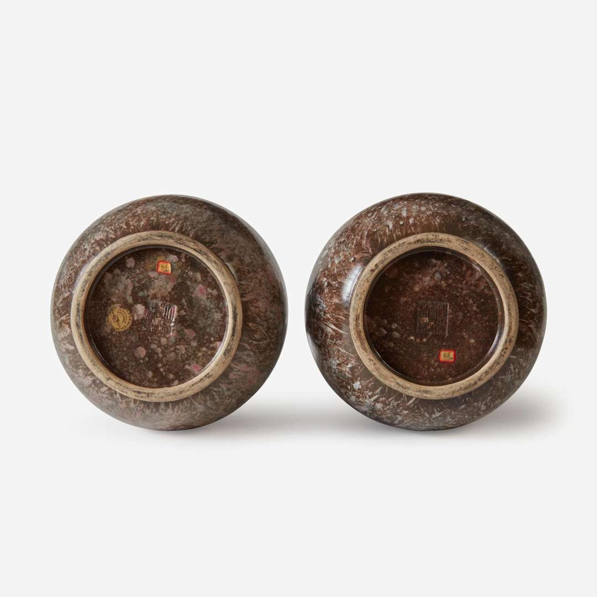 An unusual pair of mottled glaze "Arrow-Game" vases, Touhuping 投壶瓶一对