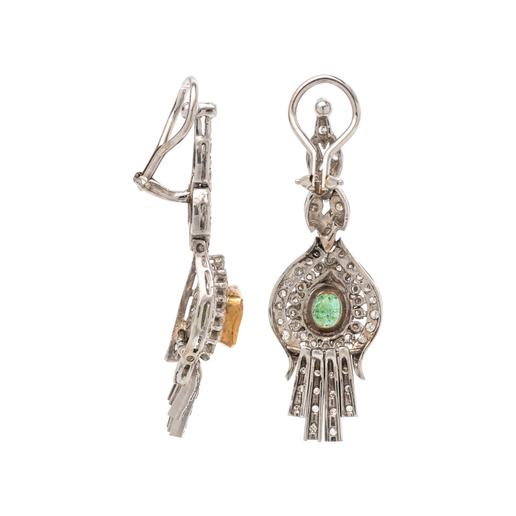 EMERALD AND DIAMOND EARCLIPS
