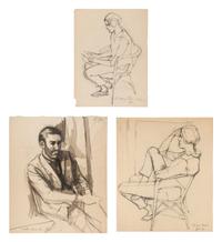 Girl Reading (Portrait of P. D. S.), 1961, Man Seated on a Folding Chair (Jordan Good #3), 1961, and Seated Woman Hand on Brow (Pat del Sasser), 1961 (a group of three works)