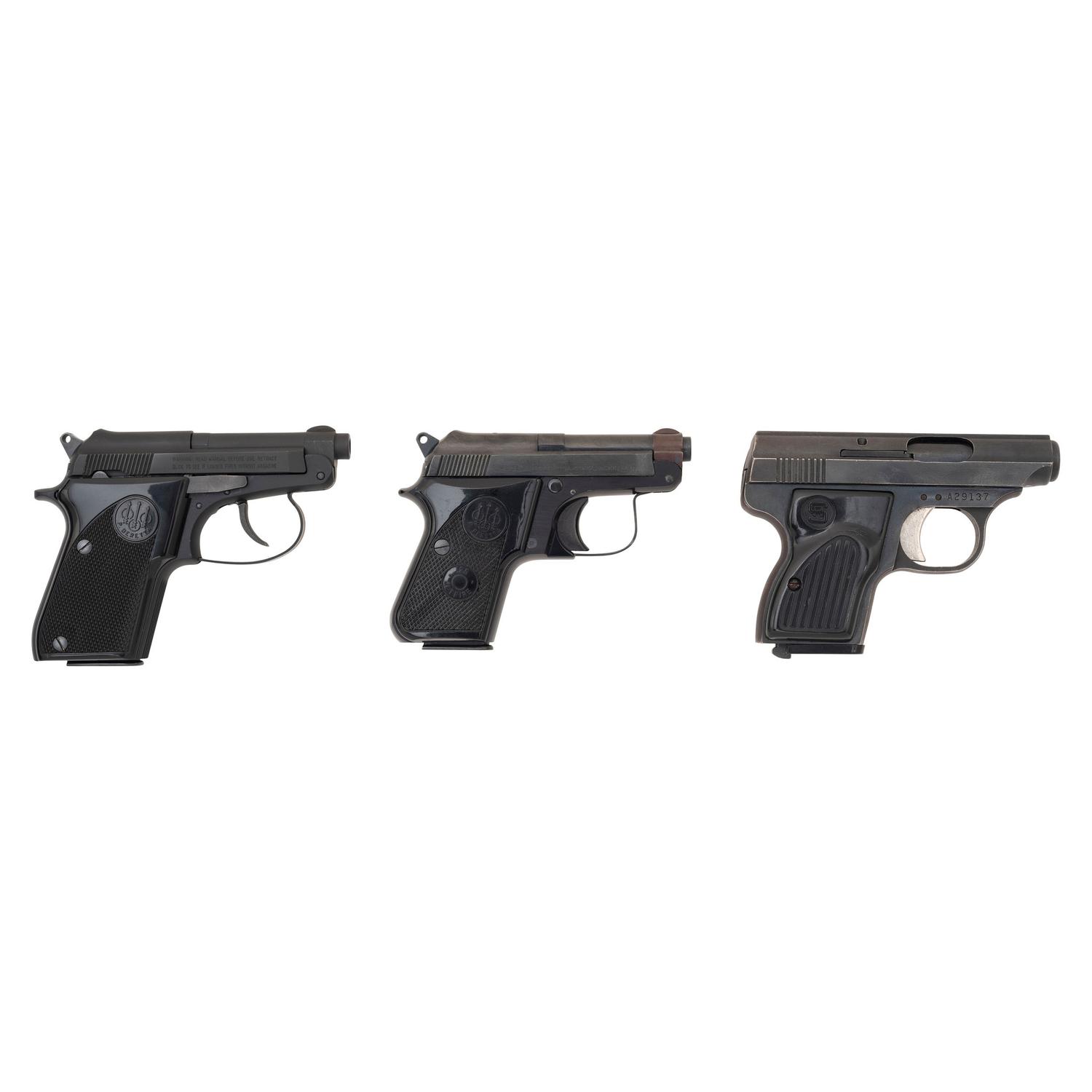 * Lot of 3 Semi-Auto Pocket Pistols: Beretta Model 21A in Box with Accessories, Beretta Model 950BS, and Sterling Model 302