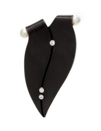 An Art Moderne Blackened Steel, White Gold, Cultured Pearl and Diamond Brooch, Marsh & Co., 5.10 dwts.