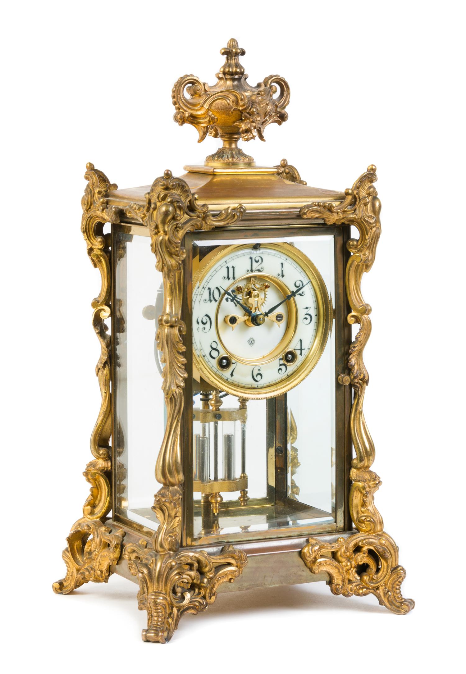 A Louis XV Style Gilt Metal Regulator Mantel Clock Height 15 7/8 inches. — ANSONIA CLOCK CO.