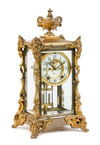 A Louis XV Style Gilt Metal Regulator Mantel Clock Height 15 7/8 inches. — ANSONIA CLOCK CO.
