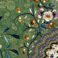 A Chinese Apple Green Ground Embroidered 'Peonies and Insects' Silk Lady's Robe, Changyi, 19th Century 清晚期 蘋果綠地綉牡丹草蟲氅衣
