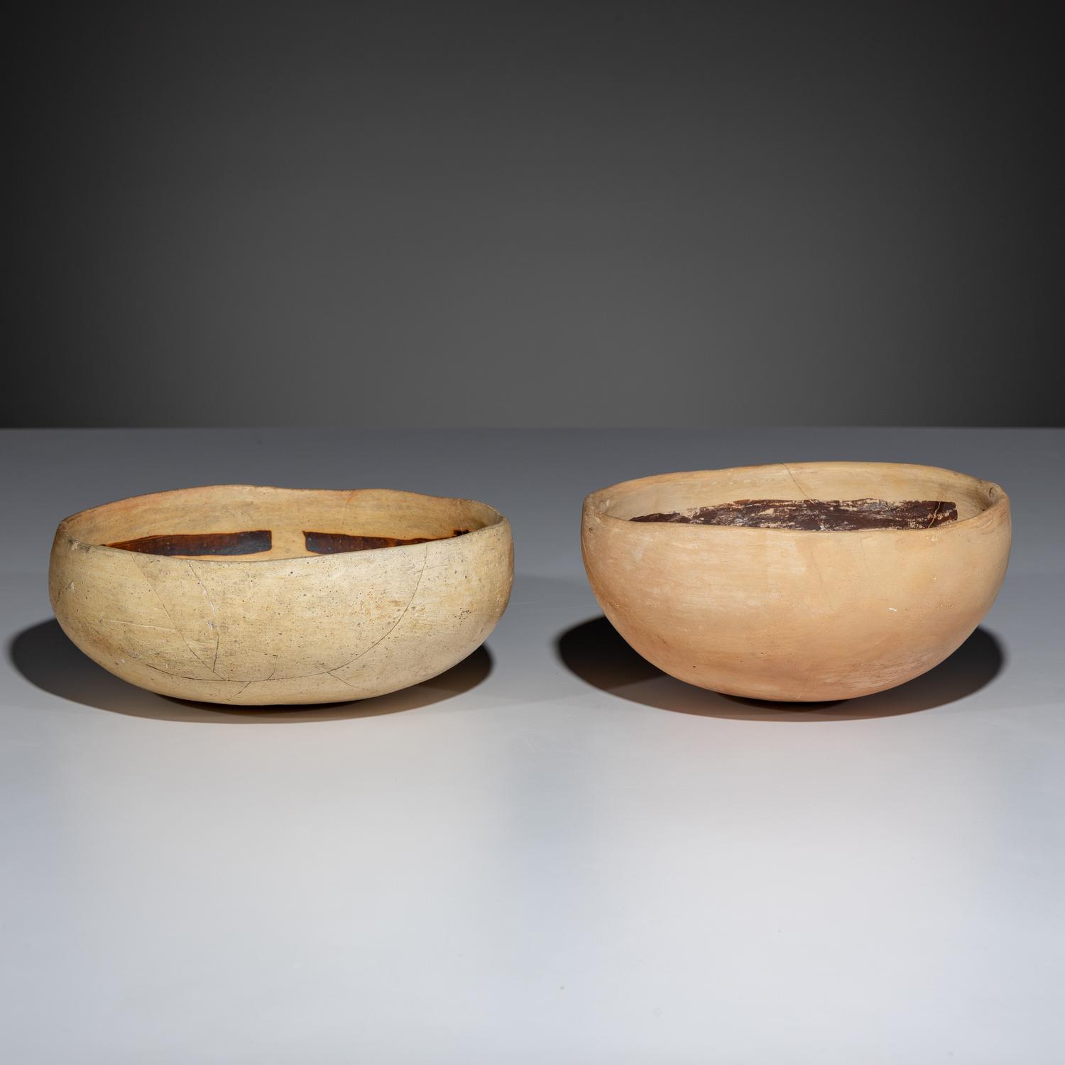 Ancestral Pueblo, Jeddito Black-on-Yellow Pottery Bowls, with Geometric Designs