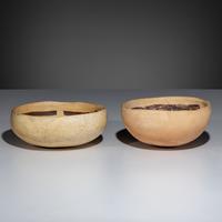 Ancestral Pueblo, Jeddito Black-on-Yellow Pottery Bowls, with Geometric Designs
