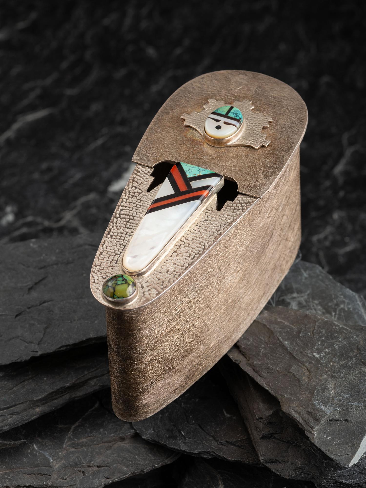 Navajo or Zuni Figural Necklace and Ring, with Stand