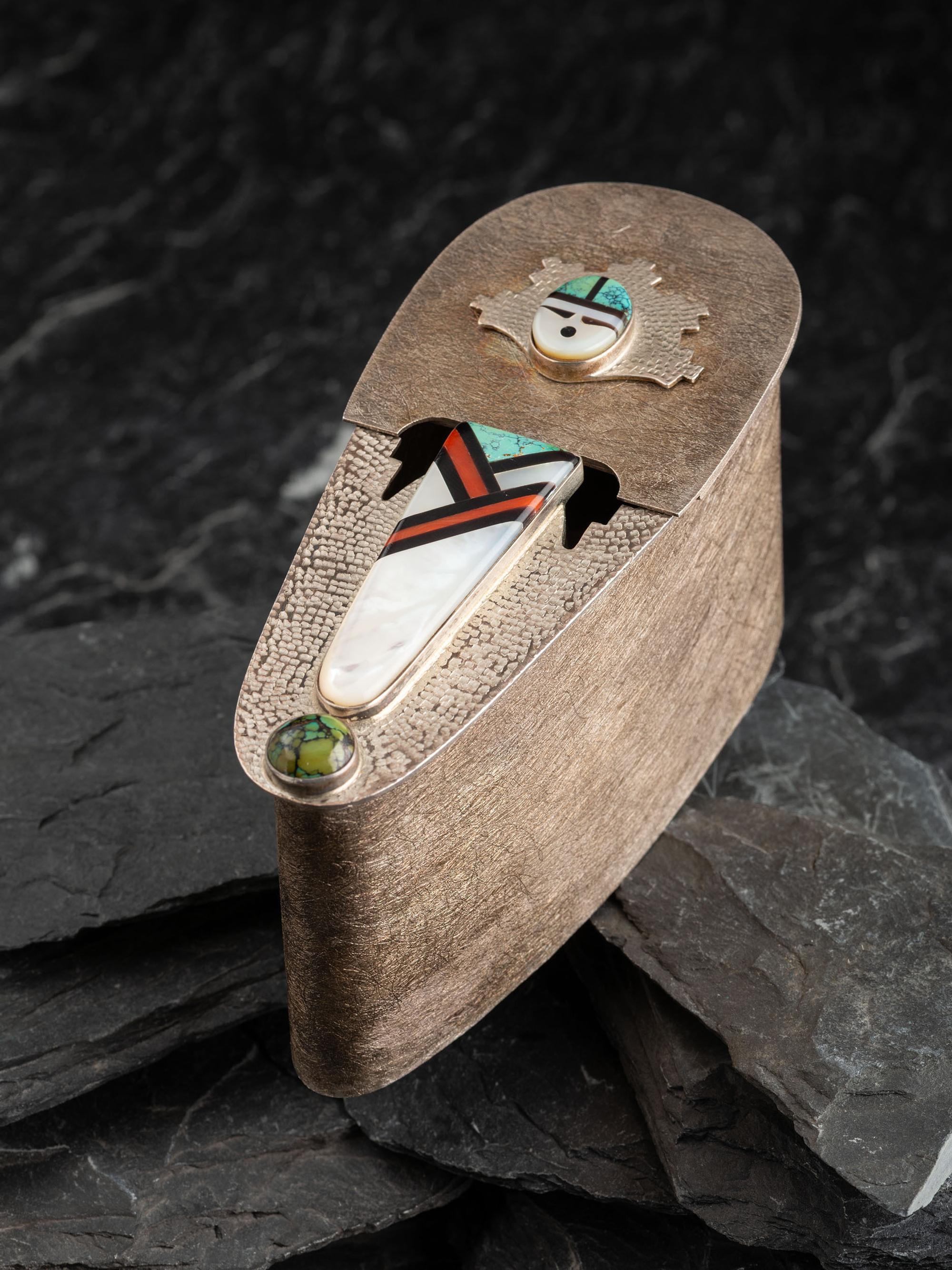 Navajo or Zuni Figural Necklace and Ring, with Stand