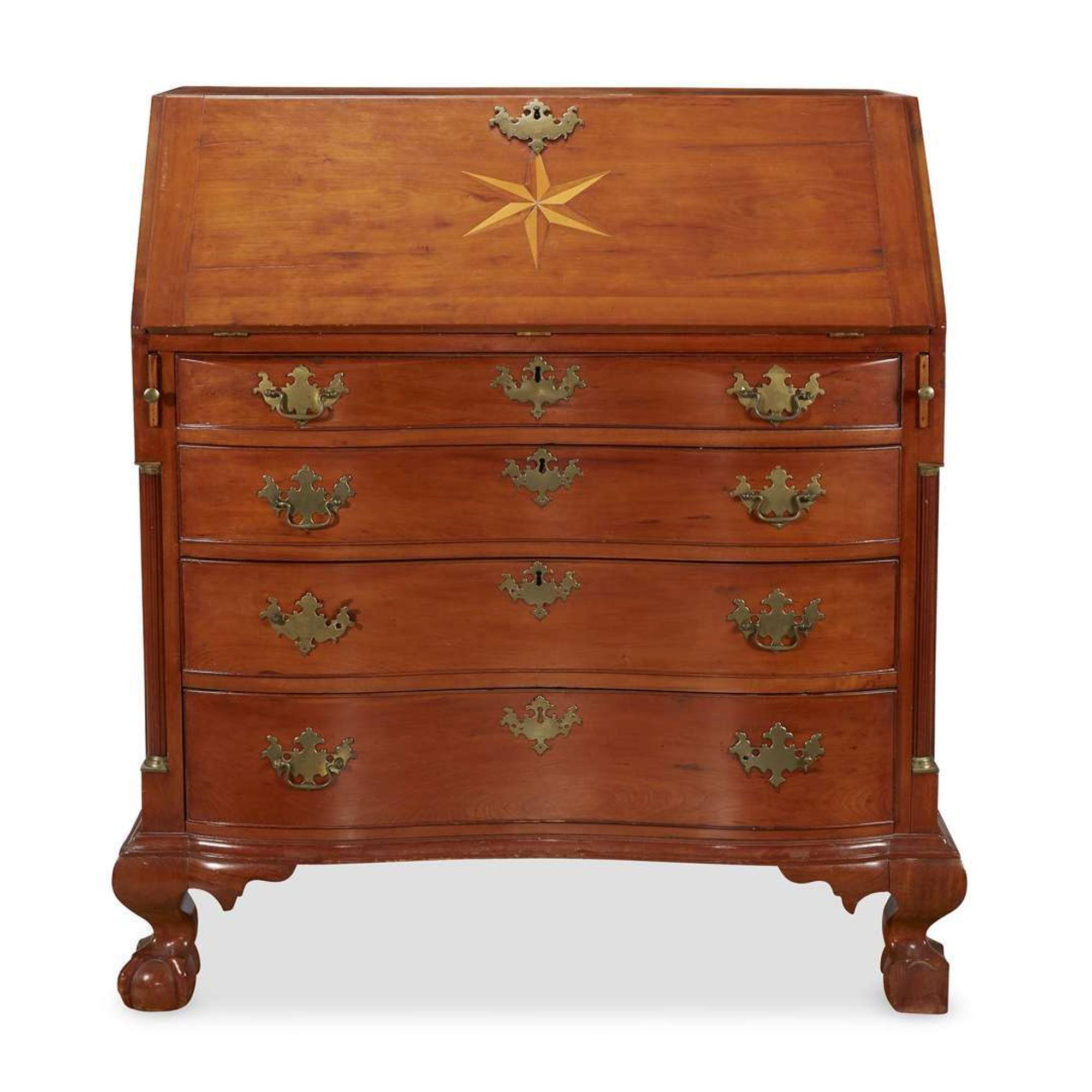 Chippendale cherrywood oxbow slant-front desk probably Connecticut, circa 1780