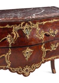 A Louis XV Style Gilt Bronze Mounted Marble-Top Commode